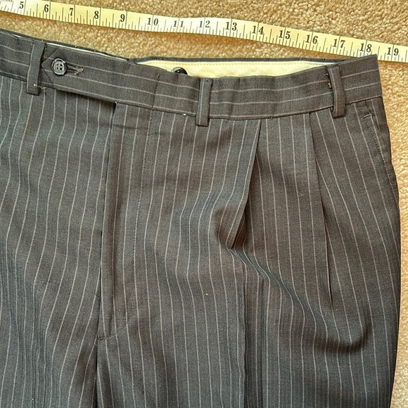 Oscar De La Renta Mens 100% Wool Pleated Pinstripe Cuffed Dress Pants 36W Grey - Picture 8 of 12